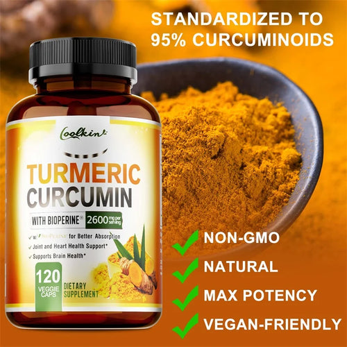 Turmeric Curcumin Capsules, Contains 95% Curcumin, Energy Supplement, Support Bone, Joint Health, Anti-Inflammatory, Antioxidant