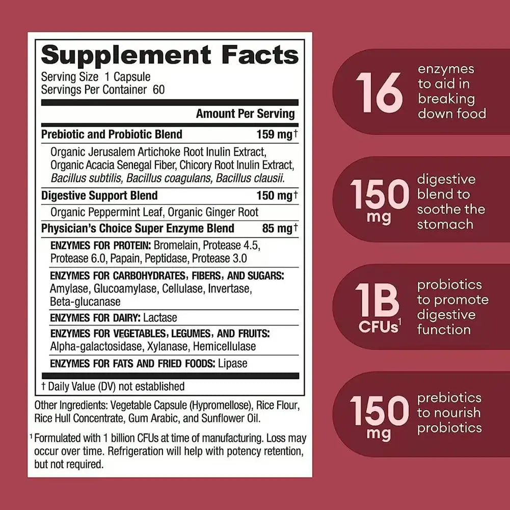 1 Set Digestive Enzymes & 60 Billion Probiotic Capsules Intestinal Balance , Improve Constipation , Eliminate Flatulence